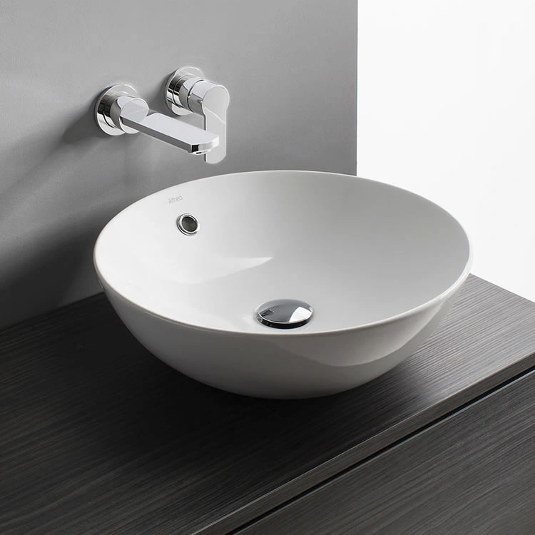 Art-of-Baan® Ceramic Basin With Lotus Effect, White Hand Washbasin, Tap Hole And DIN Drain, Modern Basin, Oval Basin, 410 X 330 X 145 Mm
